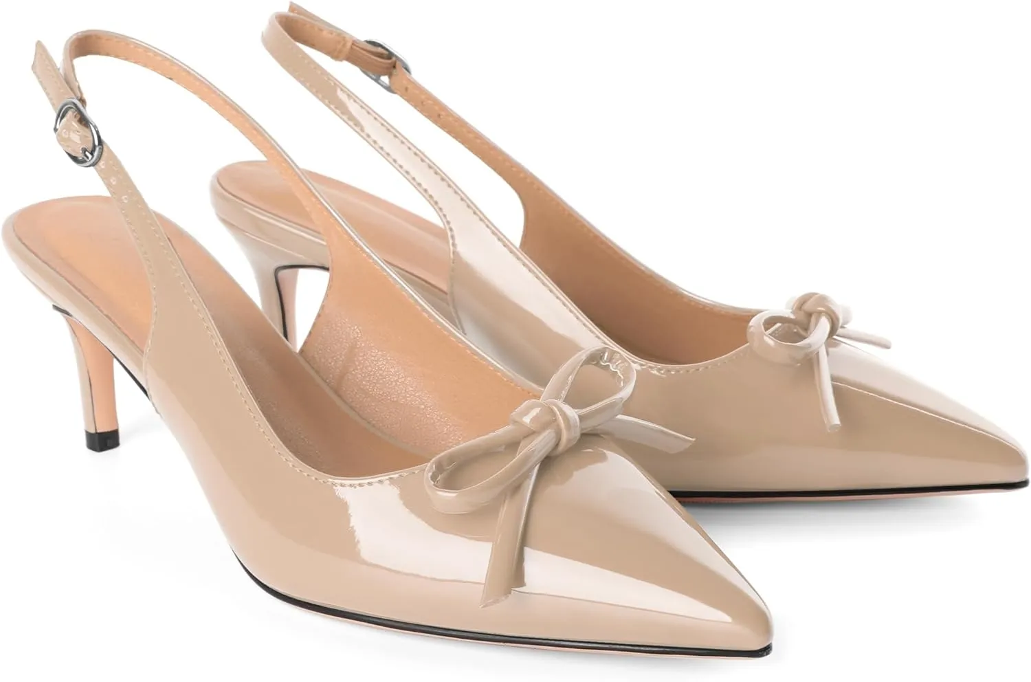 Slingback Kitten Heels for Women Mid Heel Pumps with Bow Pointed Toe Pumps for Casual Elegant Comfortable 2.5 Inch Low Heel Pumps