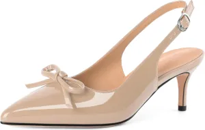 Slingback Kitten Heels for Women Mid Heel Pumps with Bow Pointed Toe Pumps for Casual Elegant Comfortable 2.5 Inch Low Heel Pumps