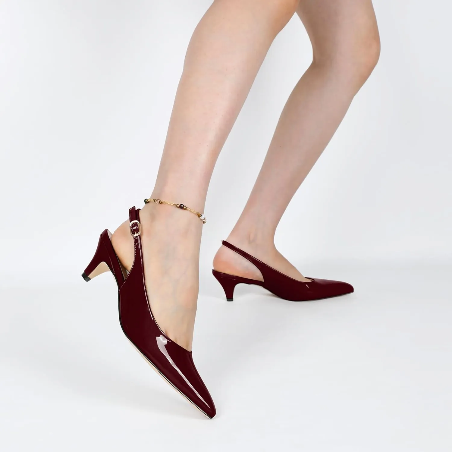 Slingback Pumps Kitten Heels for Women Low Heel Pump Square Toe Shoes Elegant Comfortable Pump 2 Inch Adorable Heel