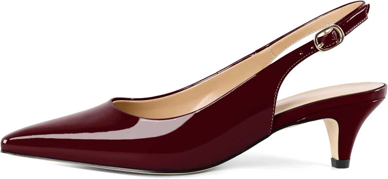 Slingback Pumps Kitten Heels for Women Low Heel Pump Square Toe Shoes Elegant Comfortable Pump 2 Inch Adorable Heel