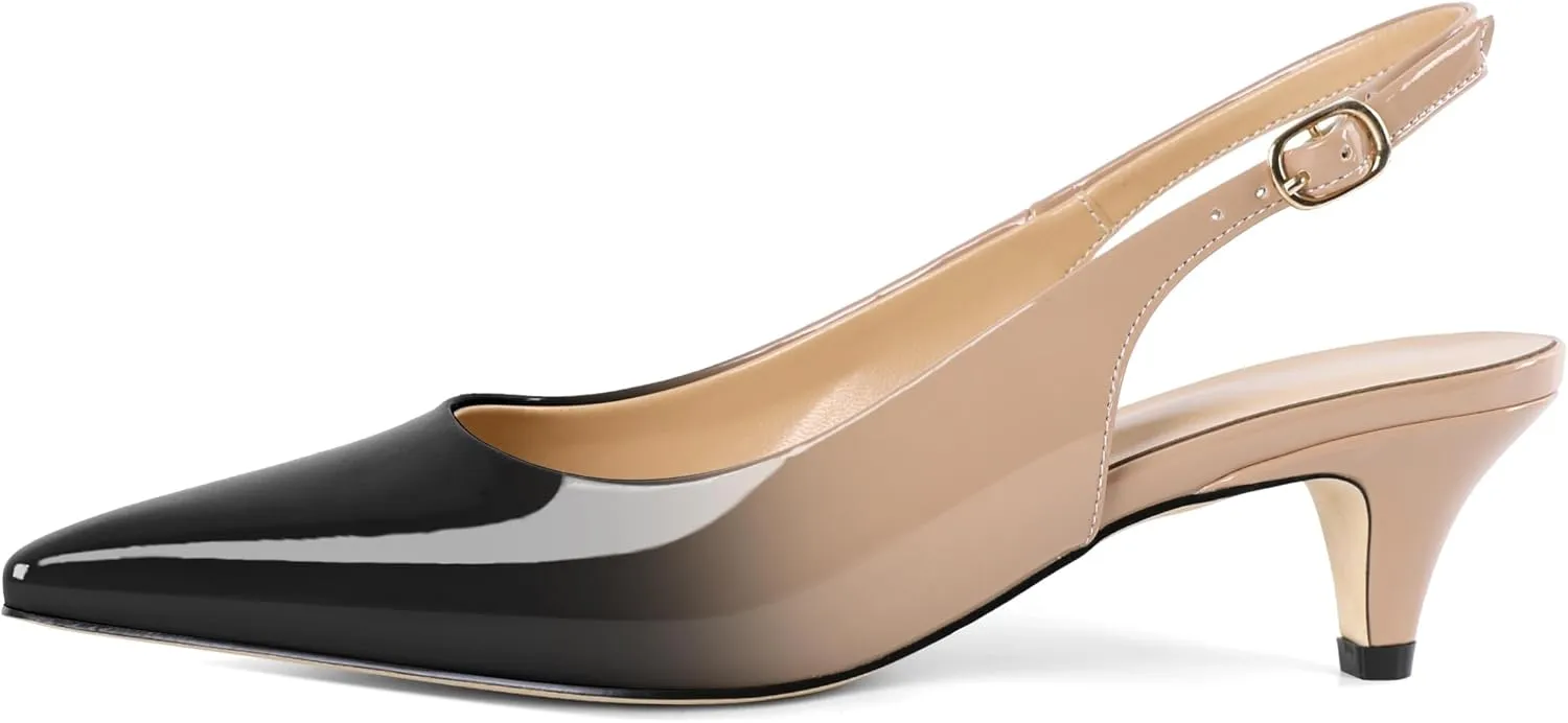 Slingback Pumps Kitten Heels for Women Low Heel Pump Square Toe Shoes Elegant Comfortable Pump 2 Inch Adorable Heel