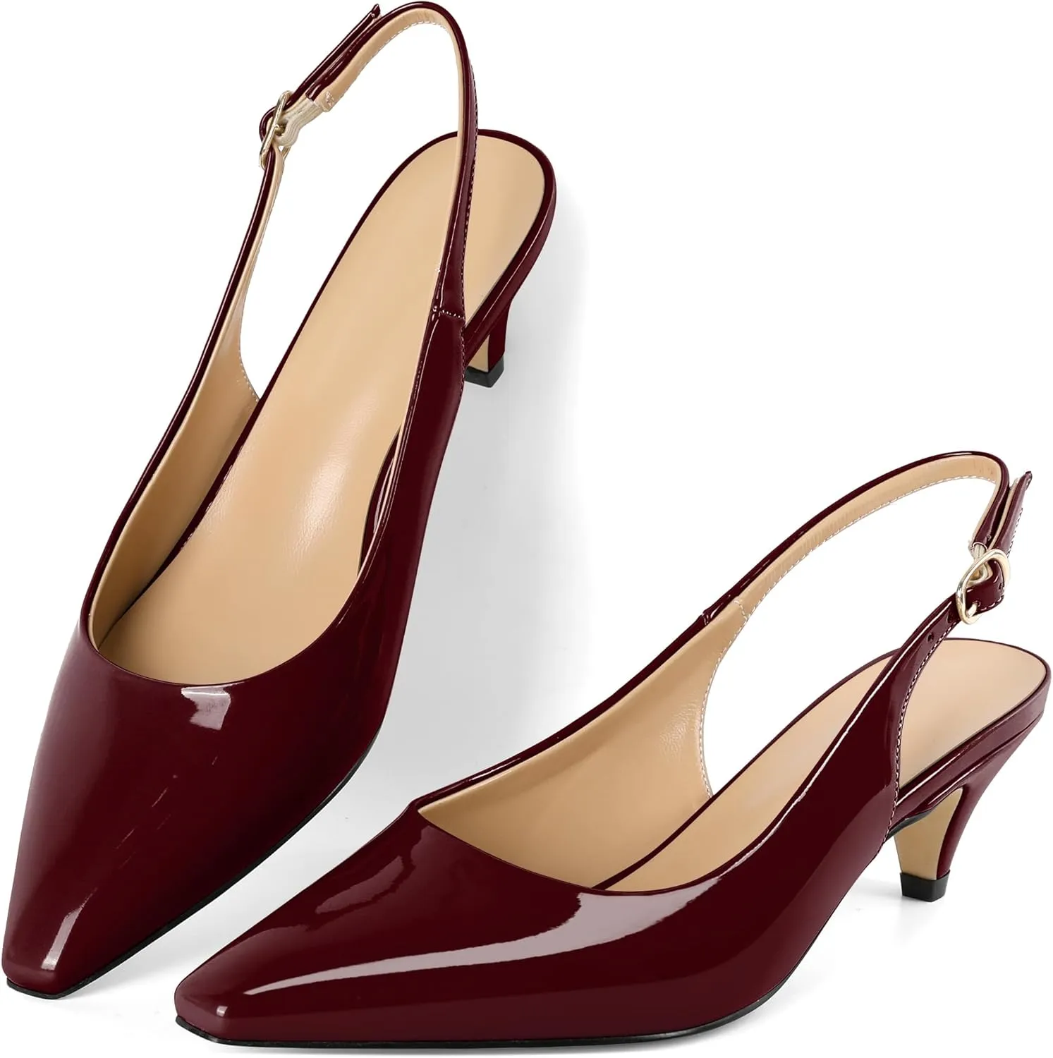 Slingback Pumps Kitten Heels for Women Low Heel Pump Square Toe Shoes Elegant Comfortable Pump 2 Inch Adorable Heel