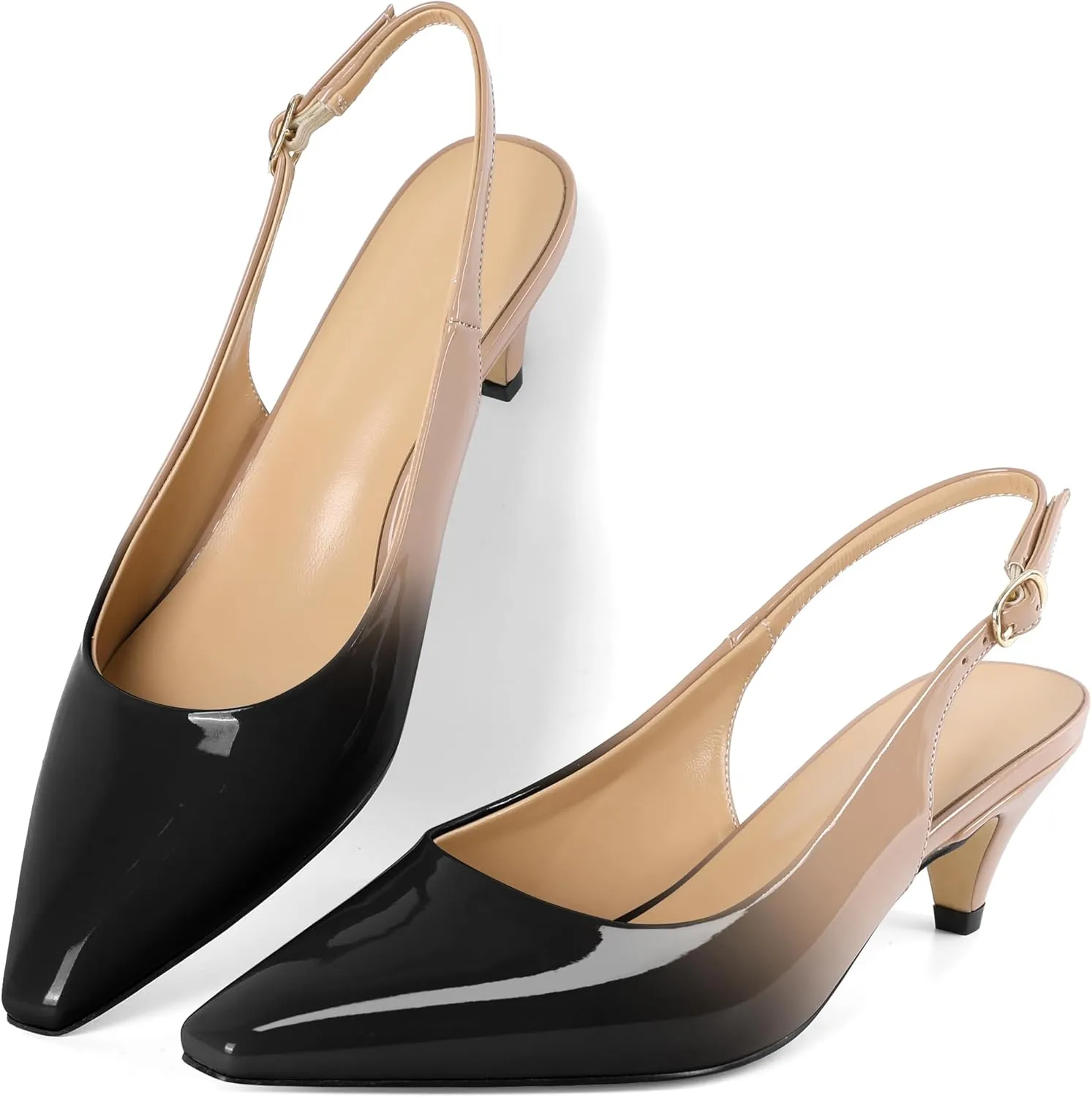 Slingback Pumps Kitten Heels for Women Low Heel Pump Square Toe Shoes Elegant Comfortable Pump 2 Inch Adorable Heel