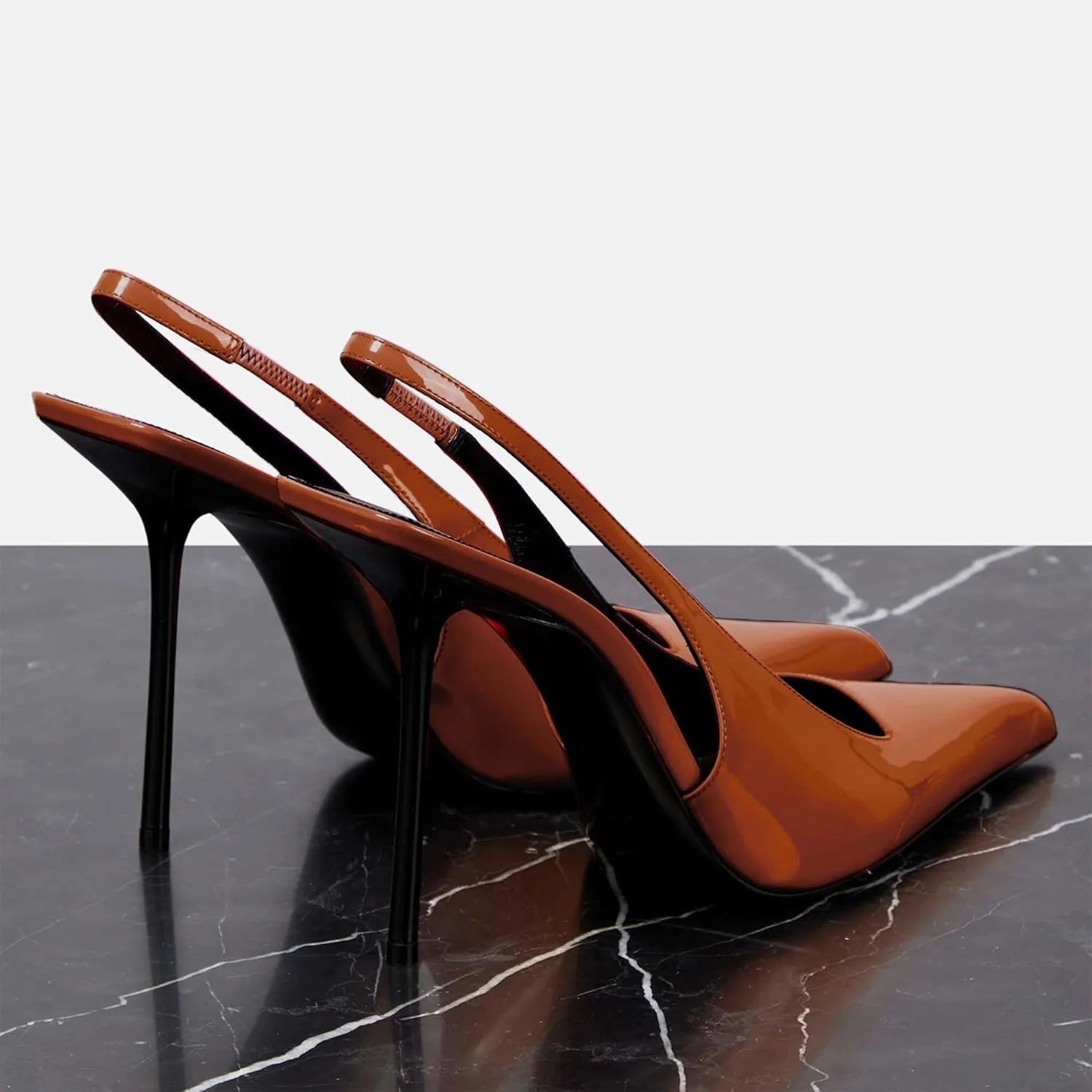 Slingback Stiletto Heels for Women Pointed Toe Slip On Patent Leather Pumps Backless Stretch Strap Dress High Heels