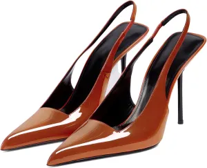 Slingback Stiletto Heels for Women Pointed Toe Slip On Patent Leather Pumps Backless Stretch Strap Dress High Heels
