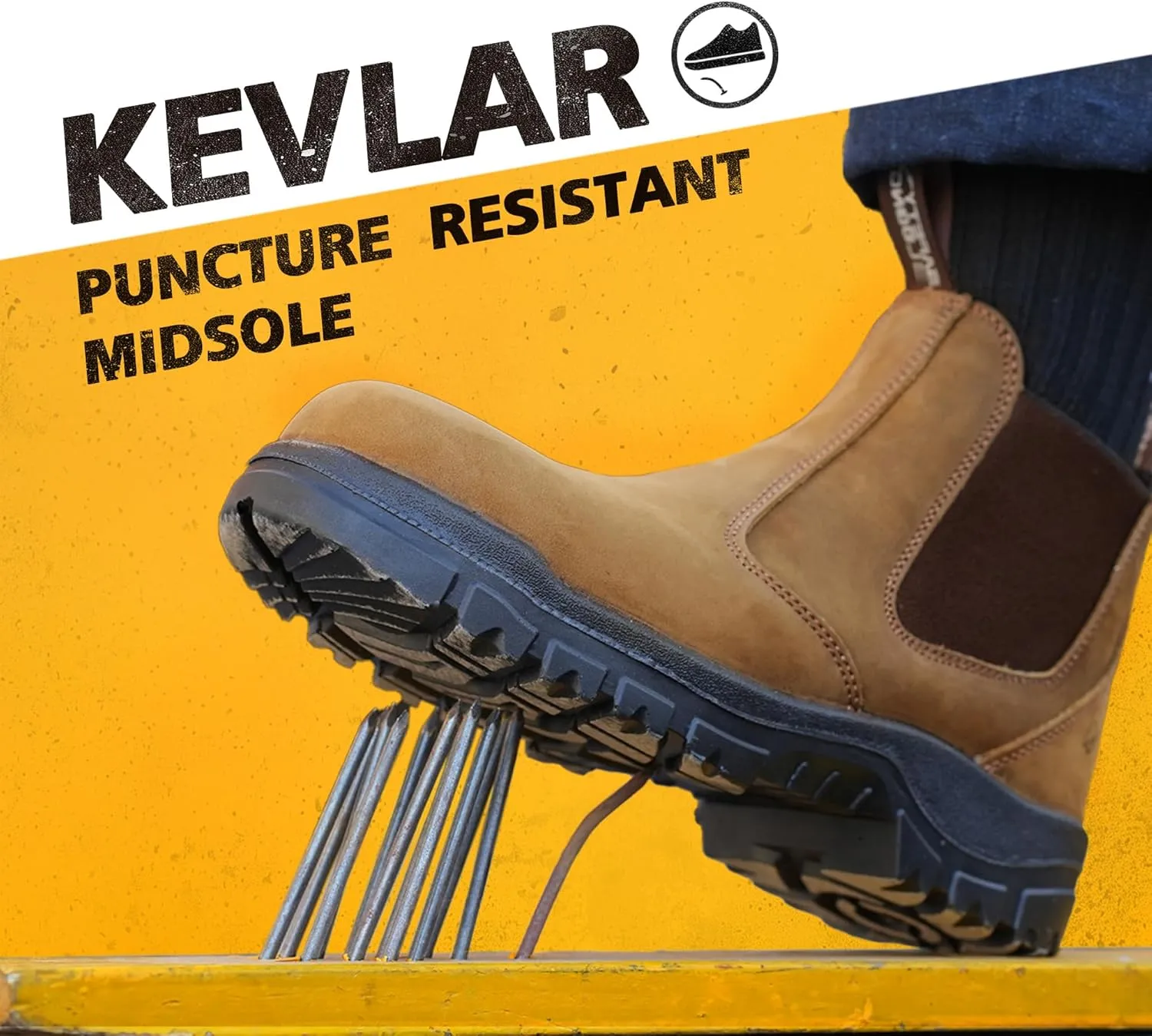 Slip on Work Boots for Men Soft/Composite Toe Comfort Leather Abrasion Puncture Slip Resistant Sole Safety Chelsea