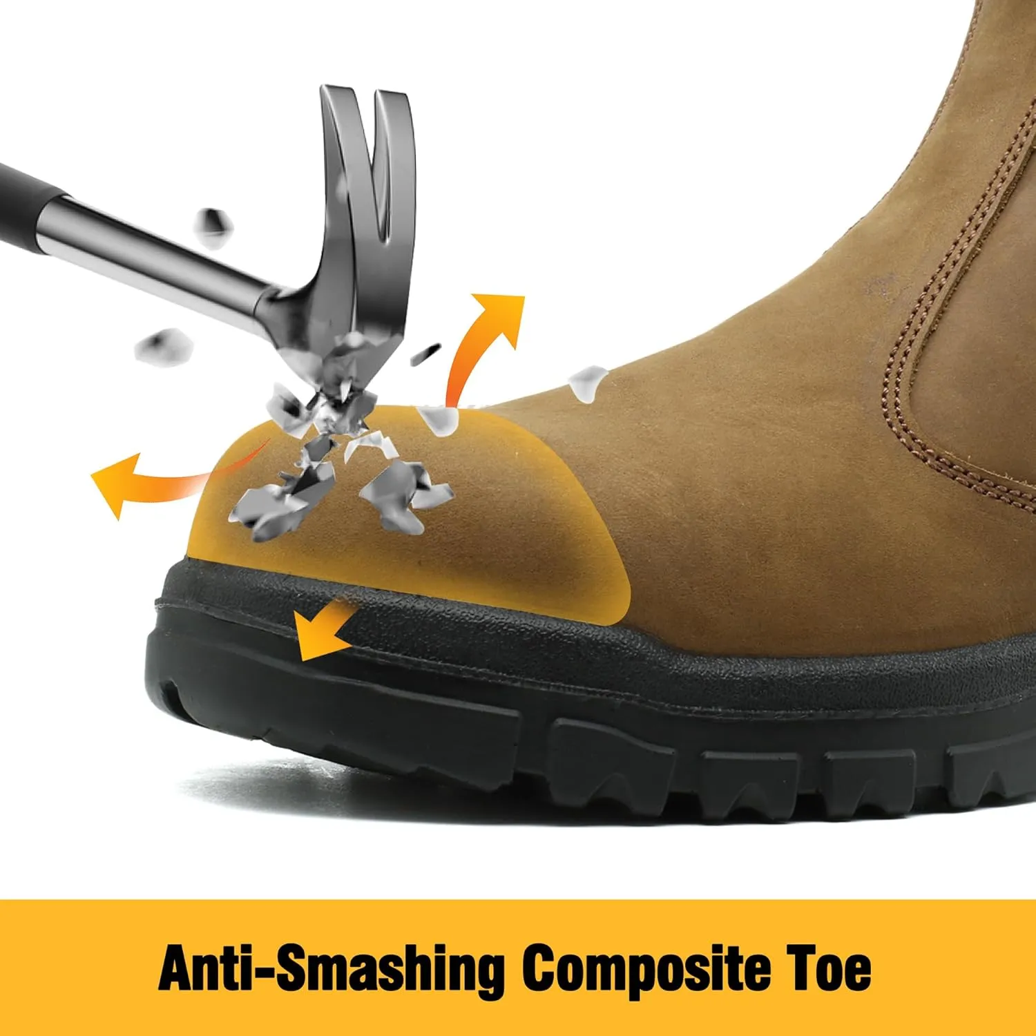 Slip on Work Boots for Men Soft/Composite Toe Comfort Leather Abrasion Puncture Slip Resistant Sole Safety Chelsea