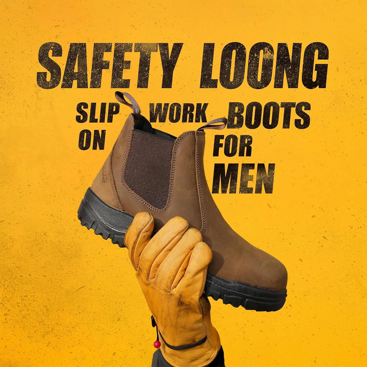 Slip on Work Boots for Men Soft/Composite Toe Comfort Leather Abrasion Puncture Slip Resistant Sole Safety Chelsea