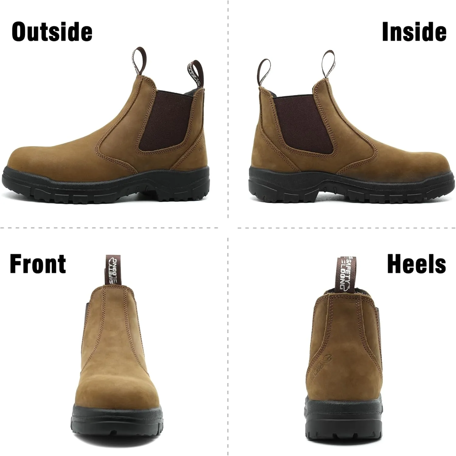 Slip on Work Boots for Men Soft/Composite Toe Comfort Leather Abrasion Puncture Slip Resistant Sole Safety Chelsea