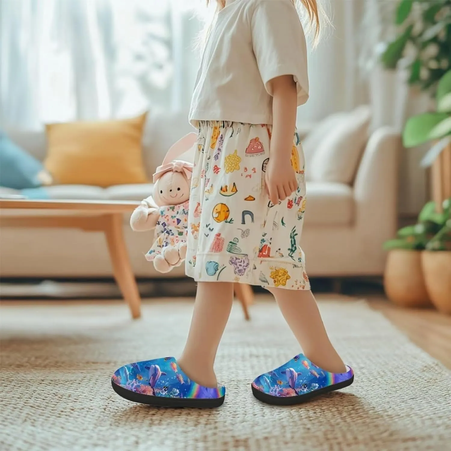 Slippers for Girls Kids Boys Size 9-15 Winter Warm Cotton Slippers Soft Slip On Shoes