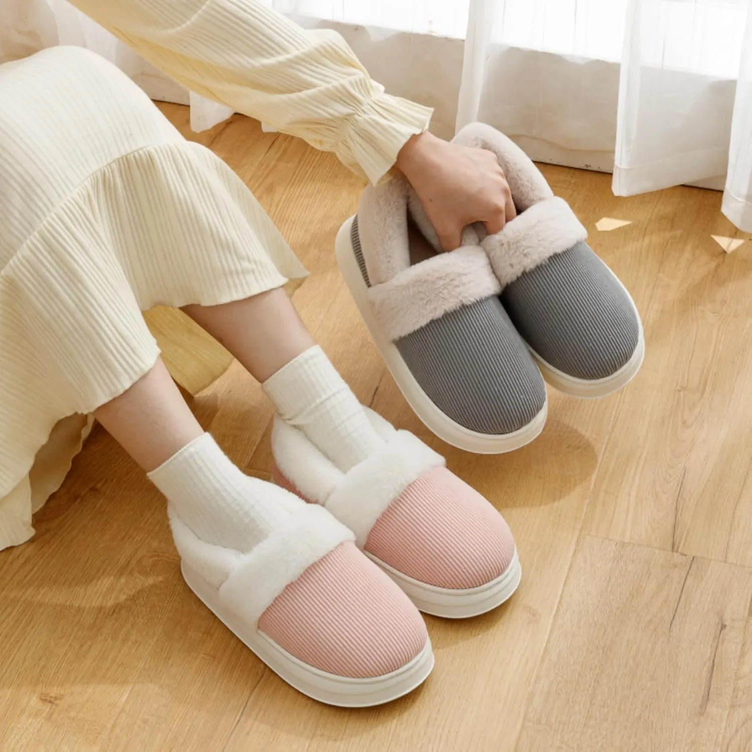 Slippers for Women Men, Memory Foam Slippers for Women, Soft Thick Fuzzy Bedroom House Shoes Indoor Outdoor