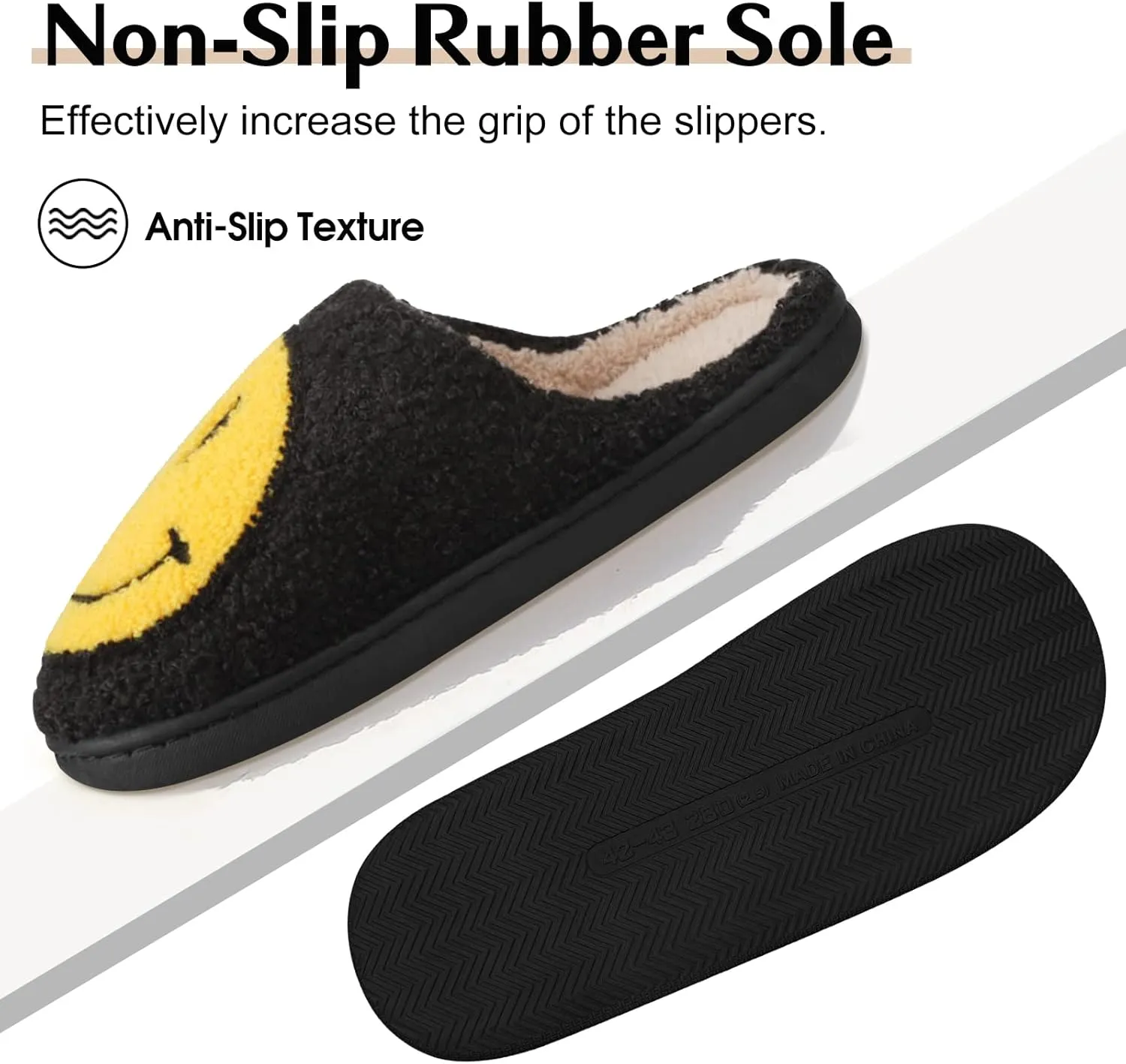 Smile Face Slippers for Women - Soft Plush Retro Preppy Slip-on Comfortable Indoor/Outdoor Shoes