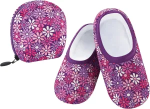 Snoozies Skinnies Womens Slipper Socks - Non-Slip Slippers with a Lightweight Sherpa Lining - Travel Slippers with Storage Pouch