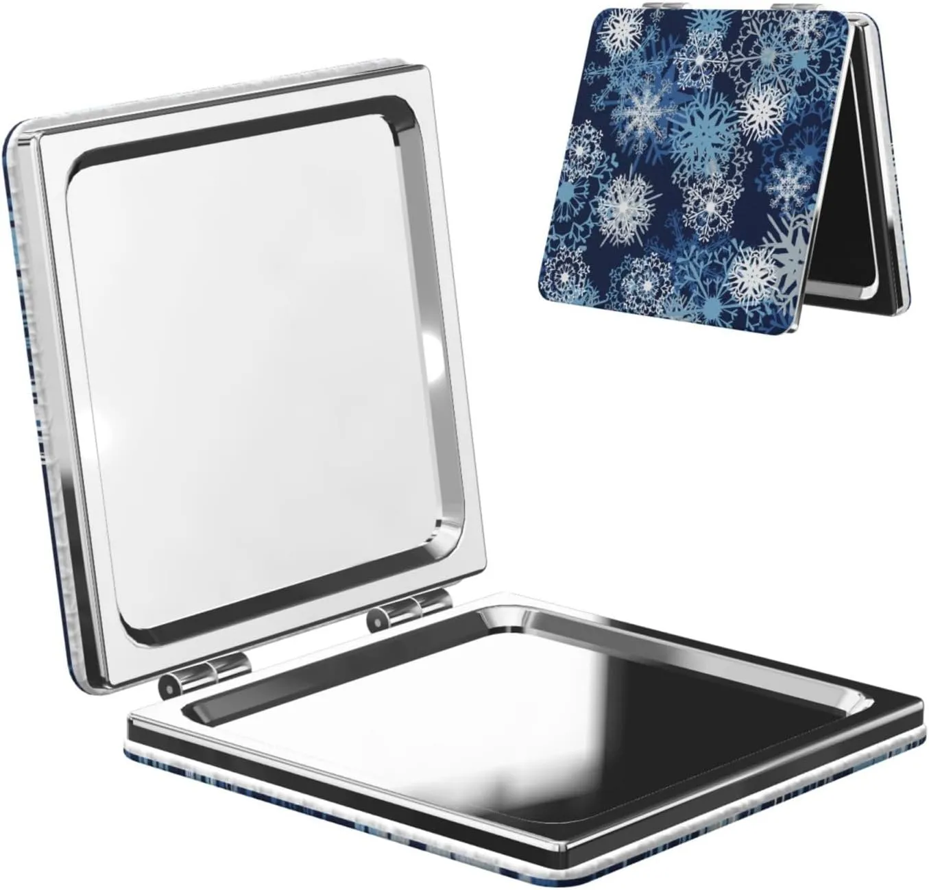 Snowflakes On Blue Background Women Mini Cosmetic Mirror Folding Portable Pocket Makeup Mirror