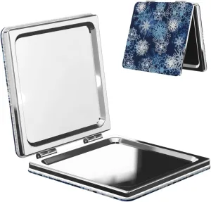 Snowflakes On Blue Background Women Mini Cosmetic Mirror Folding Portable Pocket Makeup Mirror