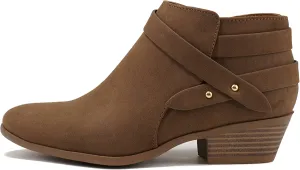 Soda SWEETEN Women's Fashion Closed Toe Multi Strap Ankle Bootie Block Heel (Wide Fit Available)