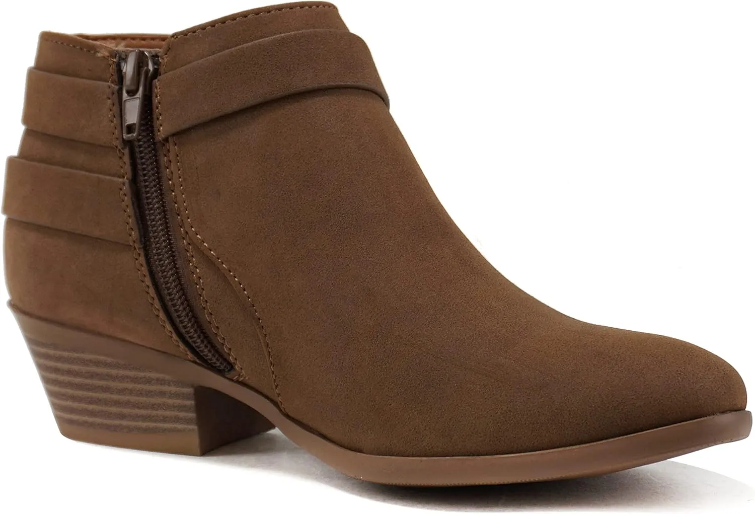 Soda SWEETEN Women's Fashion Closed Toe Multi Strap Ankle Bootie Block Heel (Wide Fit Available)