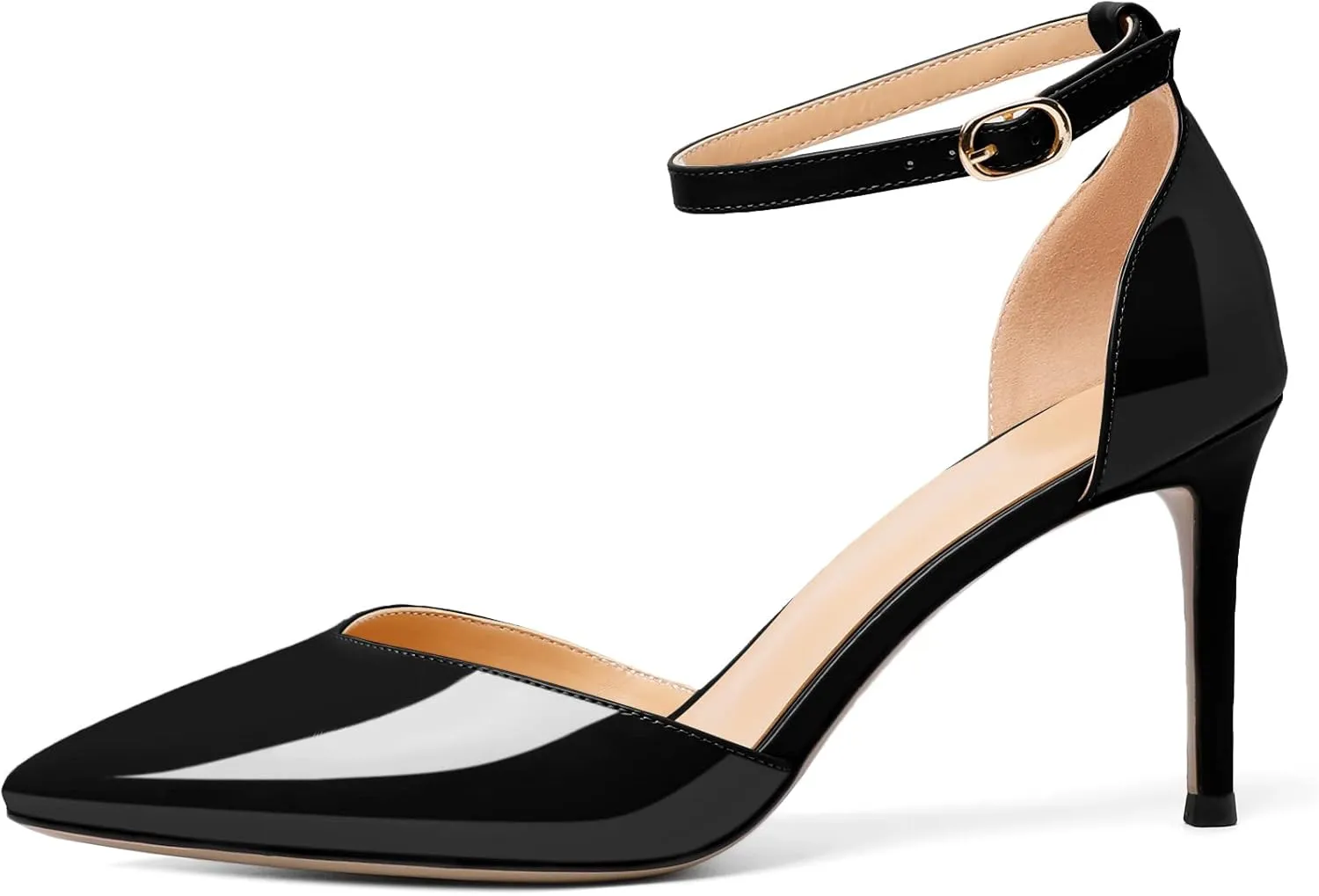 Soireelady Women High Heel Pumps Pointed Toe Stilettos Adjustable Ankle Strap High Heels Elegant Office Lady Shoes for Party, Wedding, Evening 3.35 Inches