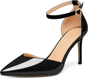 Soireelady Women High Heel Pumps Pointed Toe Stilettos Adjustable Ankle Strap High Heels Elegant Office Lady Shoes for Party, Wedding, Evening 3.35 Inches