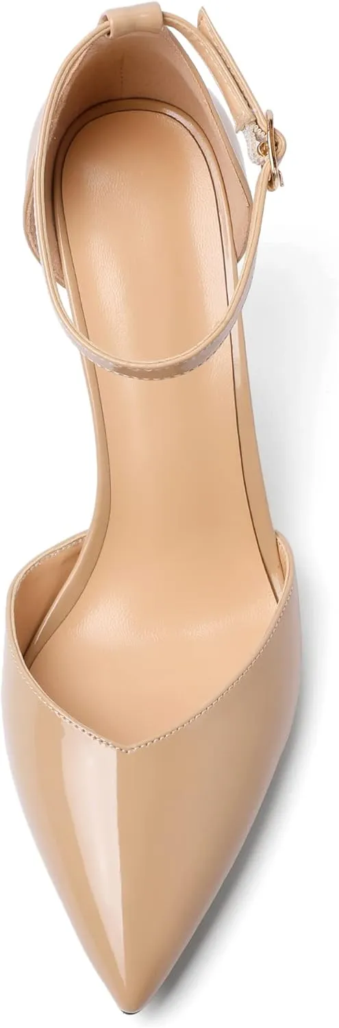 Soireelady Women High Heel Pumps Pointed Toe Stilettos Adjustable Ankle Strap High Heels Elegant Office Lady Shoes for Party, Wedding, Evening 3.35 Inches