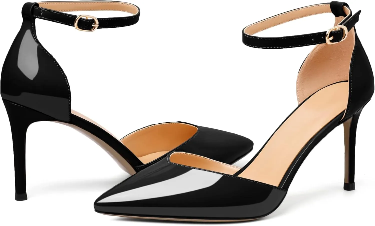 Soireelady Women High Heel Pumps Pointed Toe Stilettos Adjustable Ankle Strap High Heels Elegant Office Lady Shoes for Party, Wedding, Evening 3.35 Inches