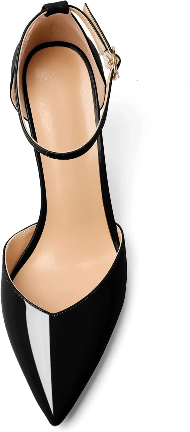 Soireelady Women High Heel Pumps Pointed Toe Stilettos Adjustable Ankle Strap High Heels Elegant Office Lady Shoes for Party, Wedding, Evening 3.35 Inches