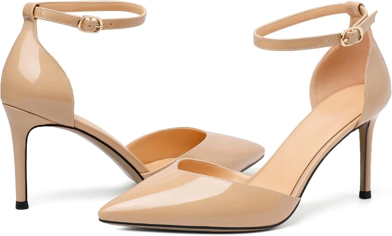 Soireelady Women High Heel Pumps Pointed Toe Stilettos Adjustable Ankle Strap High Heels Elegant Office Lady Shoes for Party, Wedding, Evening 3.35 Inches