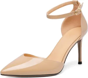Soireelady Women High Heel Pumps Pointed Toe Stilettos Adjustable Ankle Strap High Heels Elegant Office Lady Shoes for Party, Wedding, Evening 3.35 Inches
