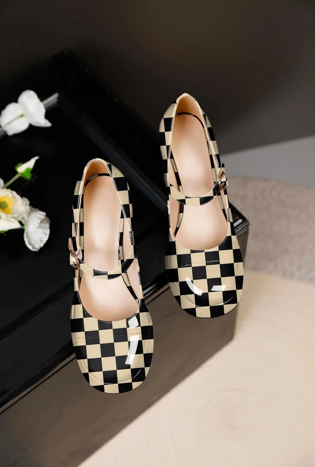 Soireelady Womens Chunky Platform Heels, Mary Jane Shoes Block Heel Pumps, High Heel Square Closed Toe Heels Ankle Strap Dress Shoes Comfort Fashion 4 Inches