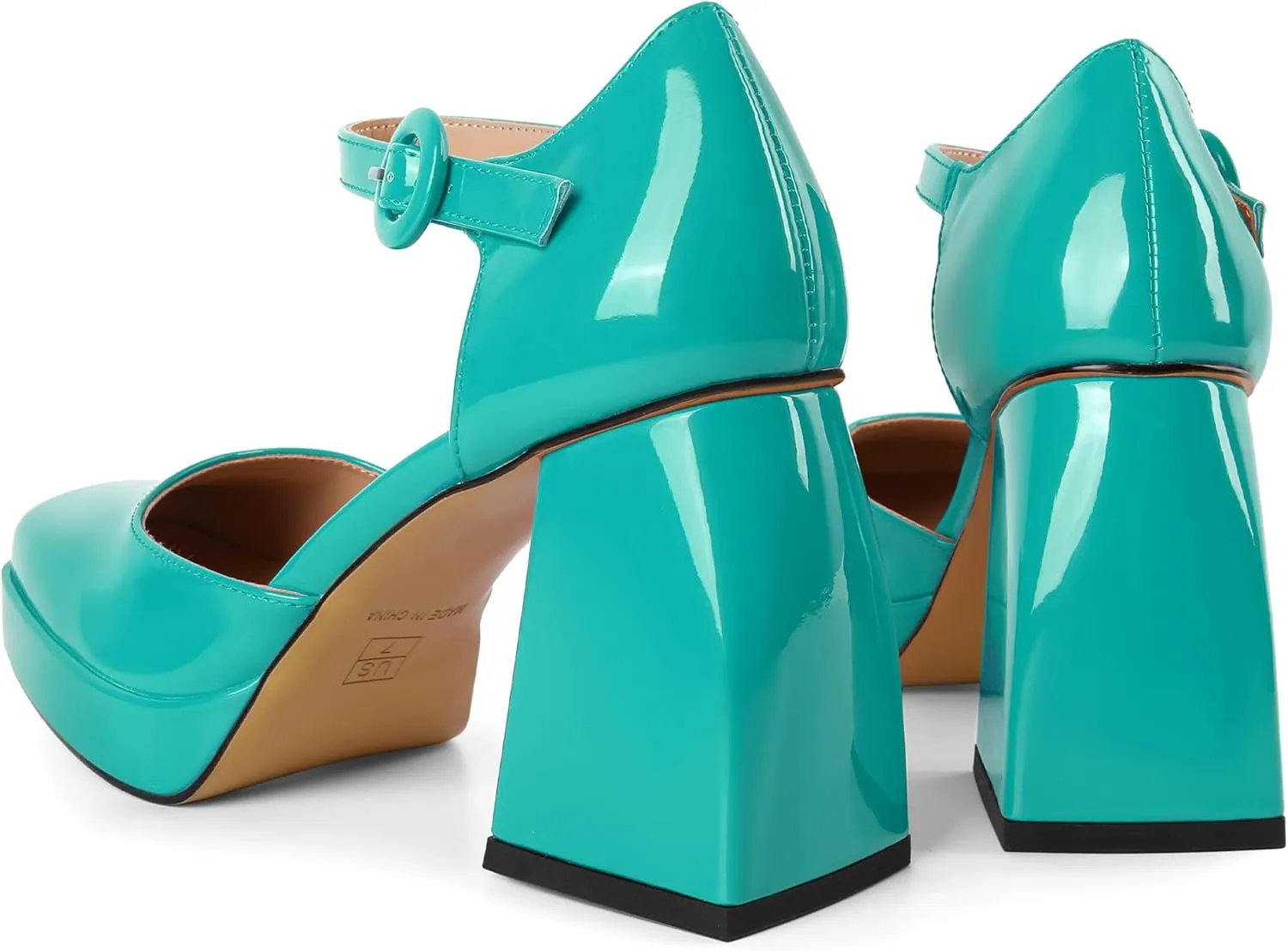 Soireelady Womens Chunky Platform Heels, Mary Jane Shoes Block Heel Pumps, High Heel Square Toe D'Orsay Heels Ankle Strap Dress Shoes 4 Inch