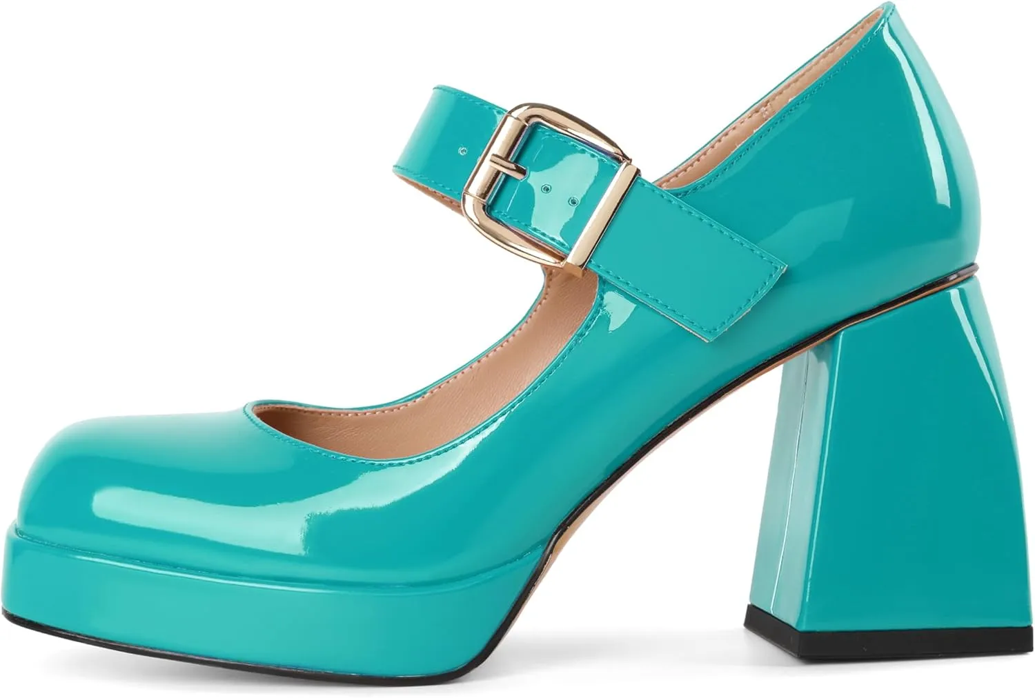 Soireelady Womens Chunky Platform Heels, Mary Jane Shoes Block Heel Pumps, High Heel Square Toe Heels Ankle Strap Dress Shoes Comfort Fashion 4 Inch