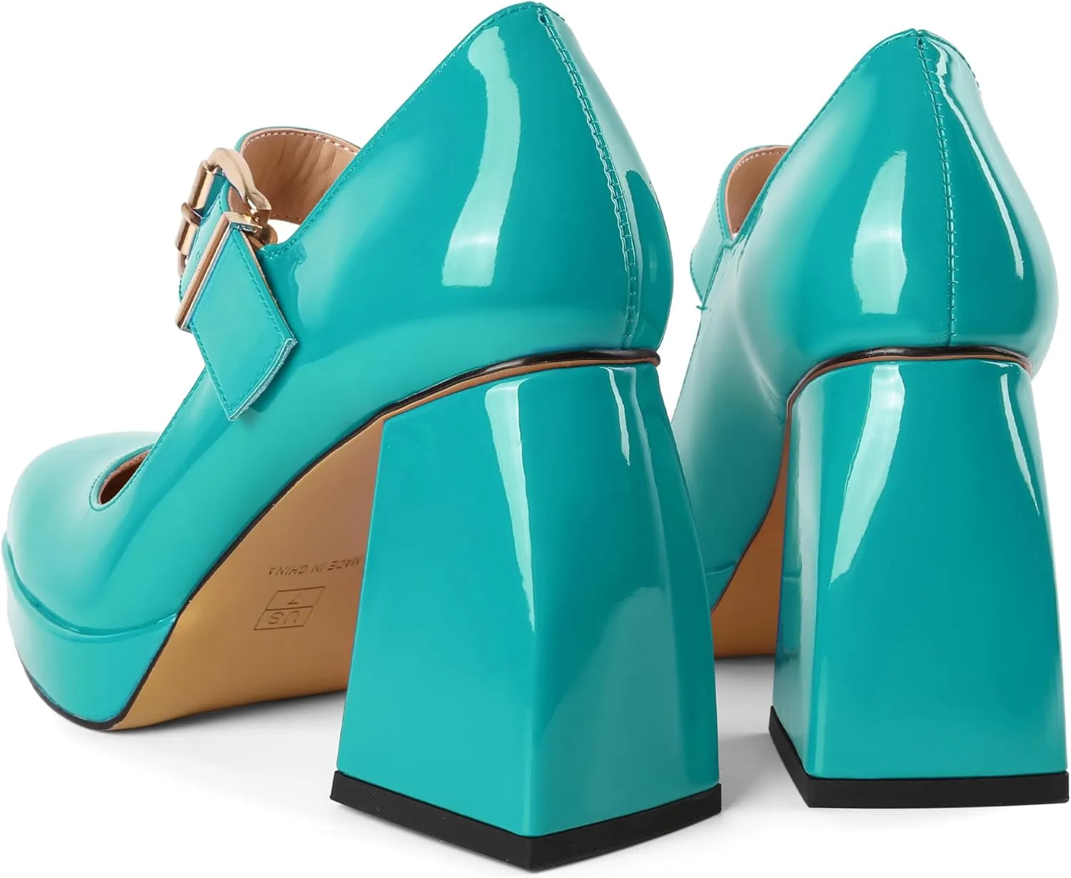 Soireelady Womens Chunky Platform Heels, Mary Jane Shoes Block Heel Pumps, High Heel Square Toe Heels Ankle Strap Dress Shoes Comfort Fashion 4 Inch