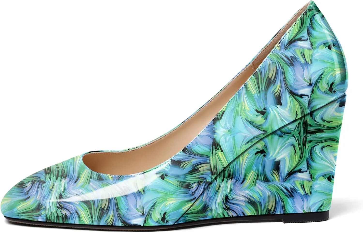 Soireelady Womens Square Toe Wedges High Heel Pumps Slip On Wedge Heels Classic Wedge Pumps Patent Leather Elegant Dressy Daily Shoes