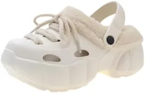 Solid Color Thermal Lined Clogs, Slip On Soft Sole Platform Non-Slip Fuzzy Shoes, Winter Plush Closed Toe Shoes