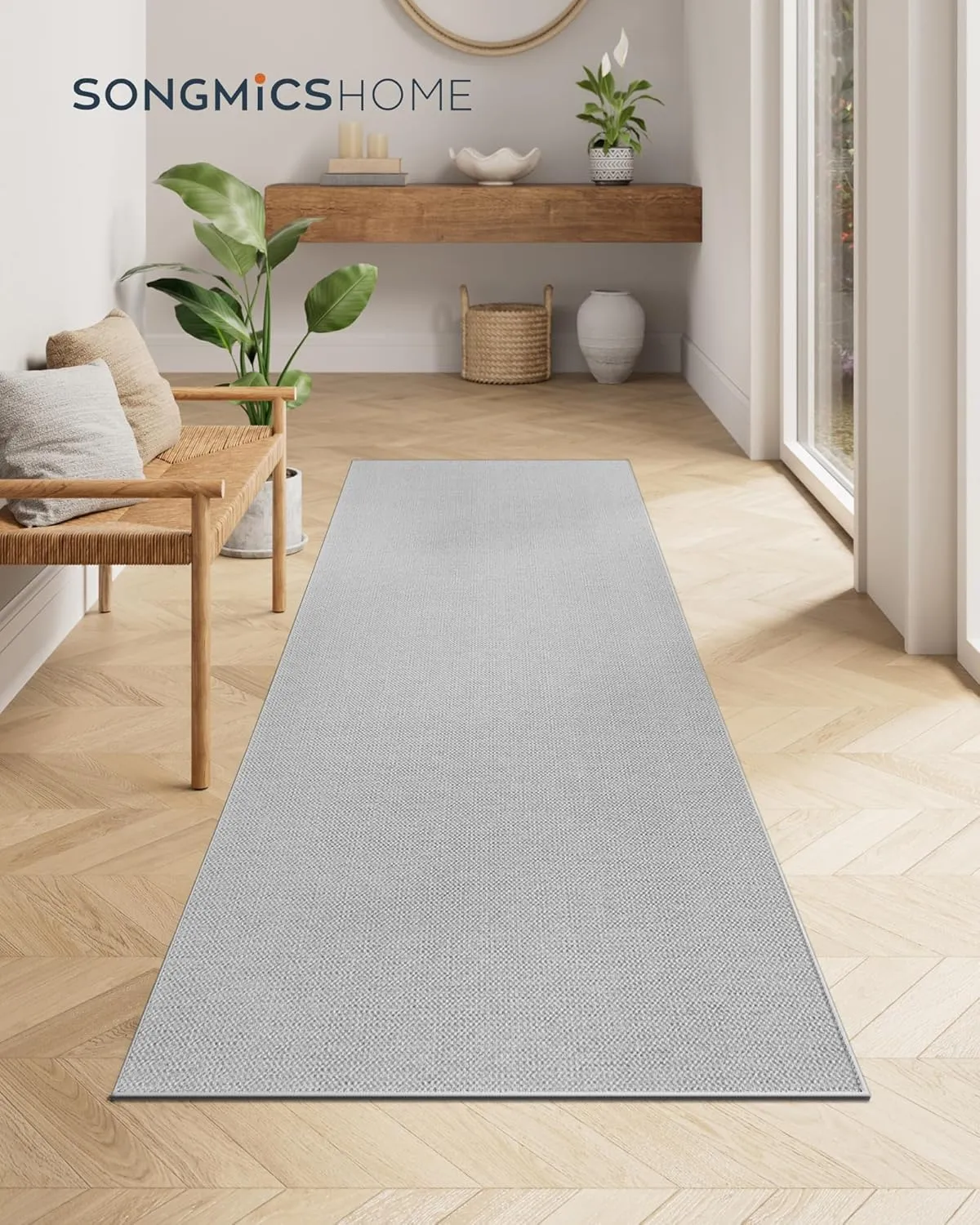 SONGMICS HOME Runner Rug 2.5x8 ft, Washable Area Rug for Living Room, Non-Slip Carpet, Faux Jute Rug, Home Decor, for Bedroom, Kitchen, Entryway, Dining Room, Dove Gray UTAR093G01