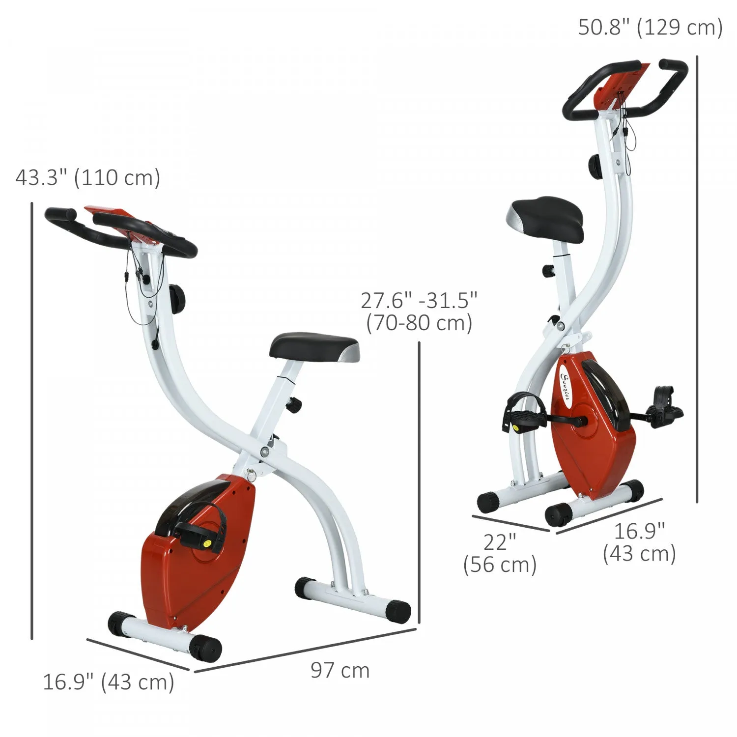 Soozier Foldable Exercise Bike With 8-level Resistance And Wheels, Red|Soozier Velo D'exercice Pliable Avec Resistance A 8 Niveaux Et Roues, Rouge