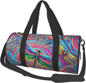 Sports Duffel Bag Abstract-Neon-Dragonflies Foldable Travel Tote Bag Weekender Sleepover Carry On Bag