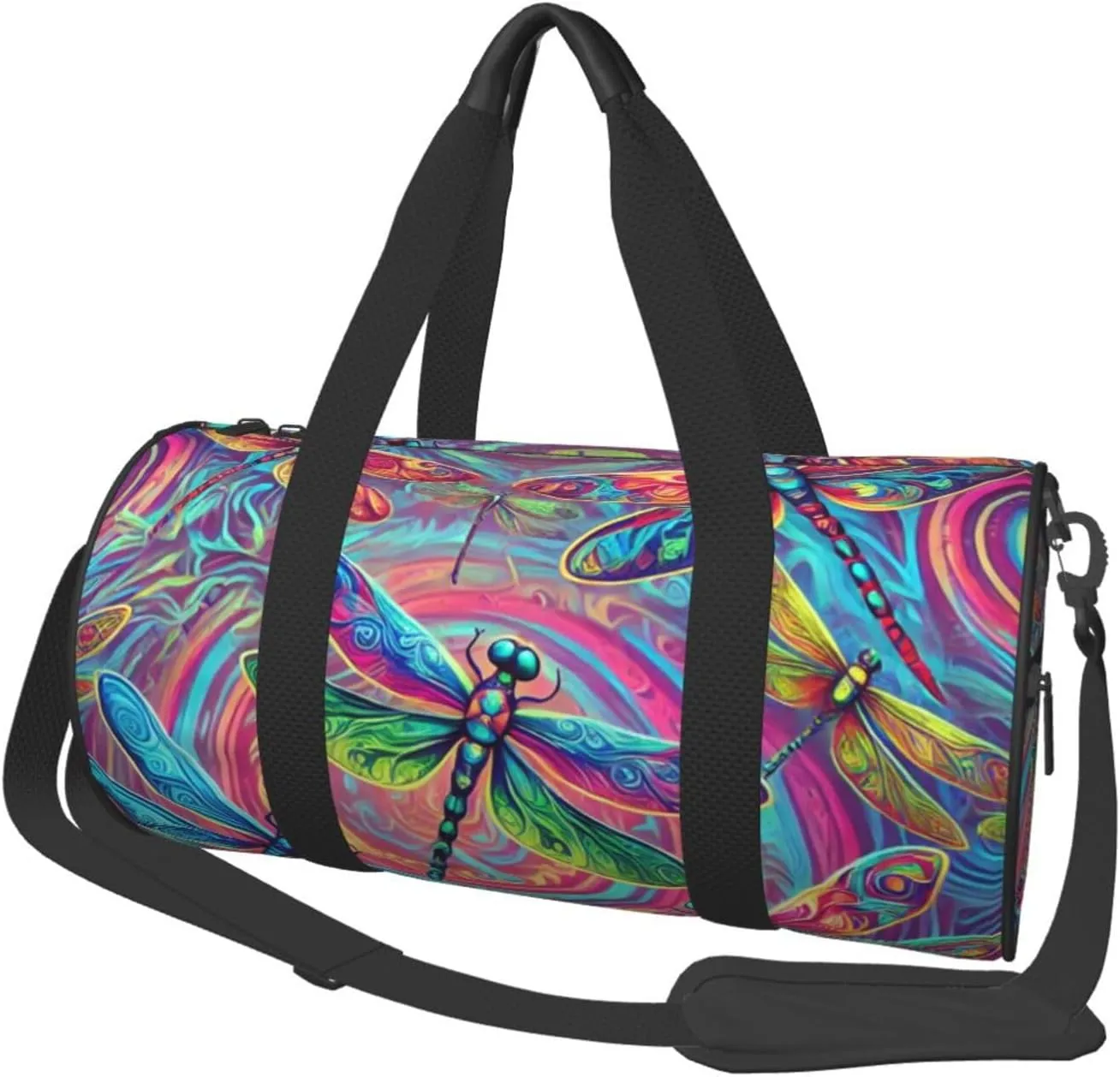 Sports Duffel Bag Abstract-Neon-Dragonflies Foldable Travel Tote Bag Weekender Sleepover Carry On Bag