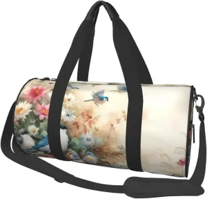 Sports Duffel Bag Birds-Flowers-Watercolor Foldable Travel Tote Bag Weekender Sleepover Carry On Bag