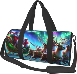 Sports Duffel Bag Christmas-Santa-Claus-Reindeer Foldable Travel Tote Bag Weekender Sleepover Carry On Bag