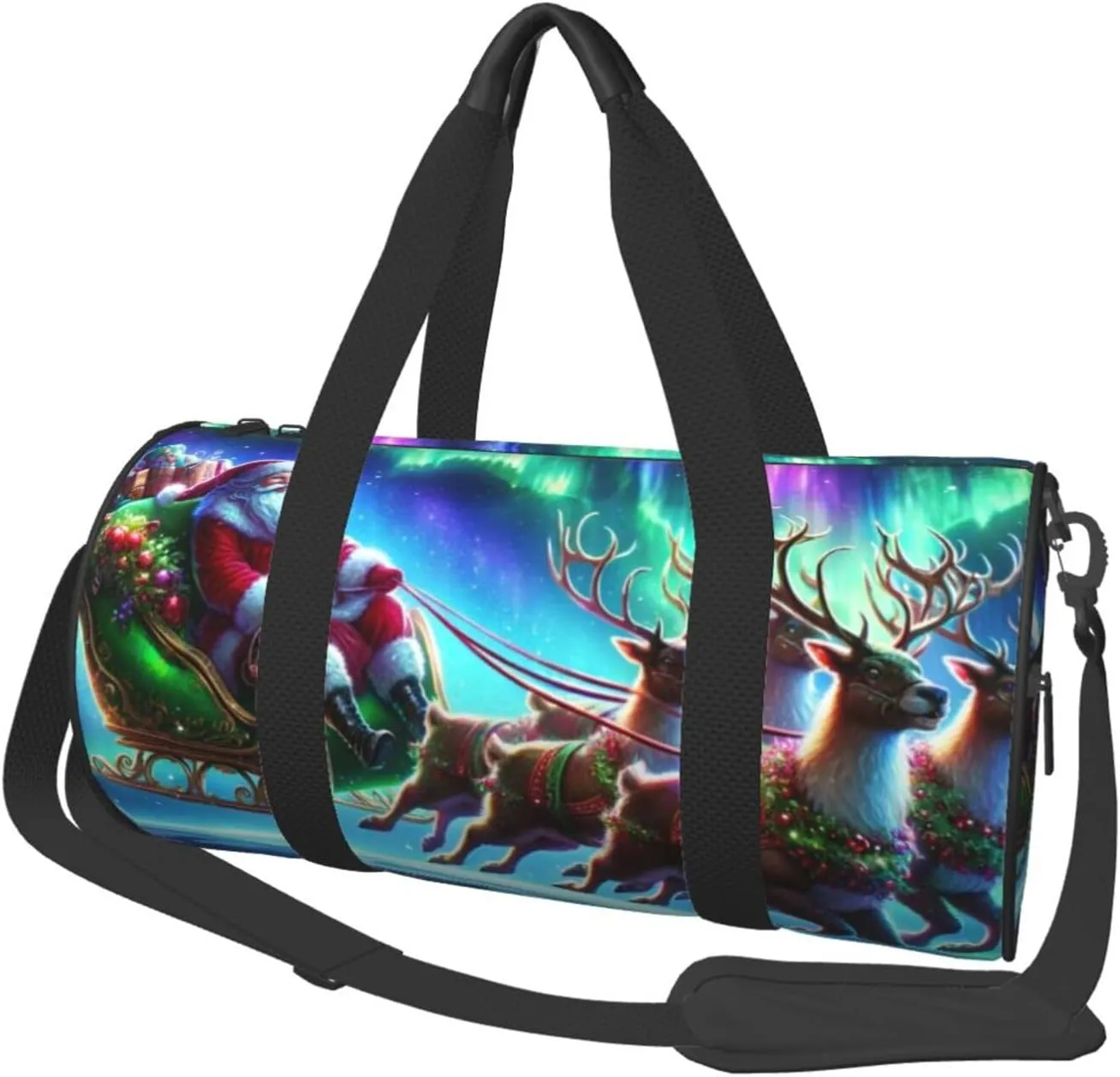 Sports Duffel Bag Christmas-Santa-Claus-Reindeer Foldable Travel Tote Bag Weekender Sleepover Carry On Bag