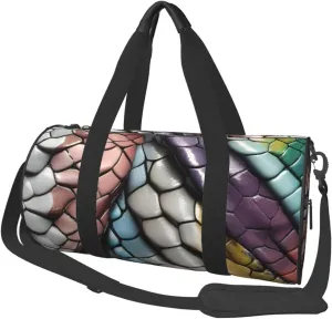 Sports Duffel Bag Colorful-Snake-Scales Foldable Travel Tote Bag Weekender Sleepover Carry On Bag