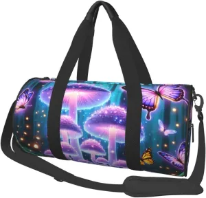 Sports Duffel Bag Magical-Mushrooms-Butterflies Foldable Travel Tote Bag Weekender Sleepover Carry On Bag
