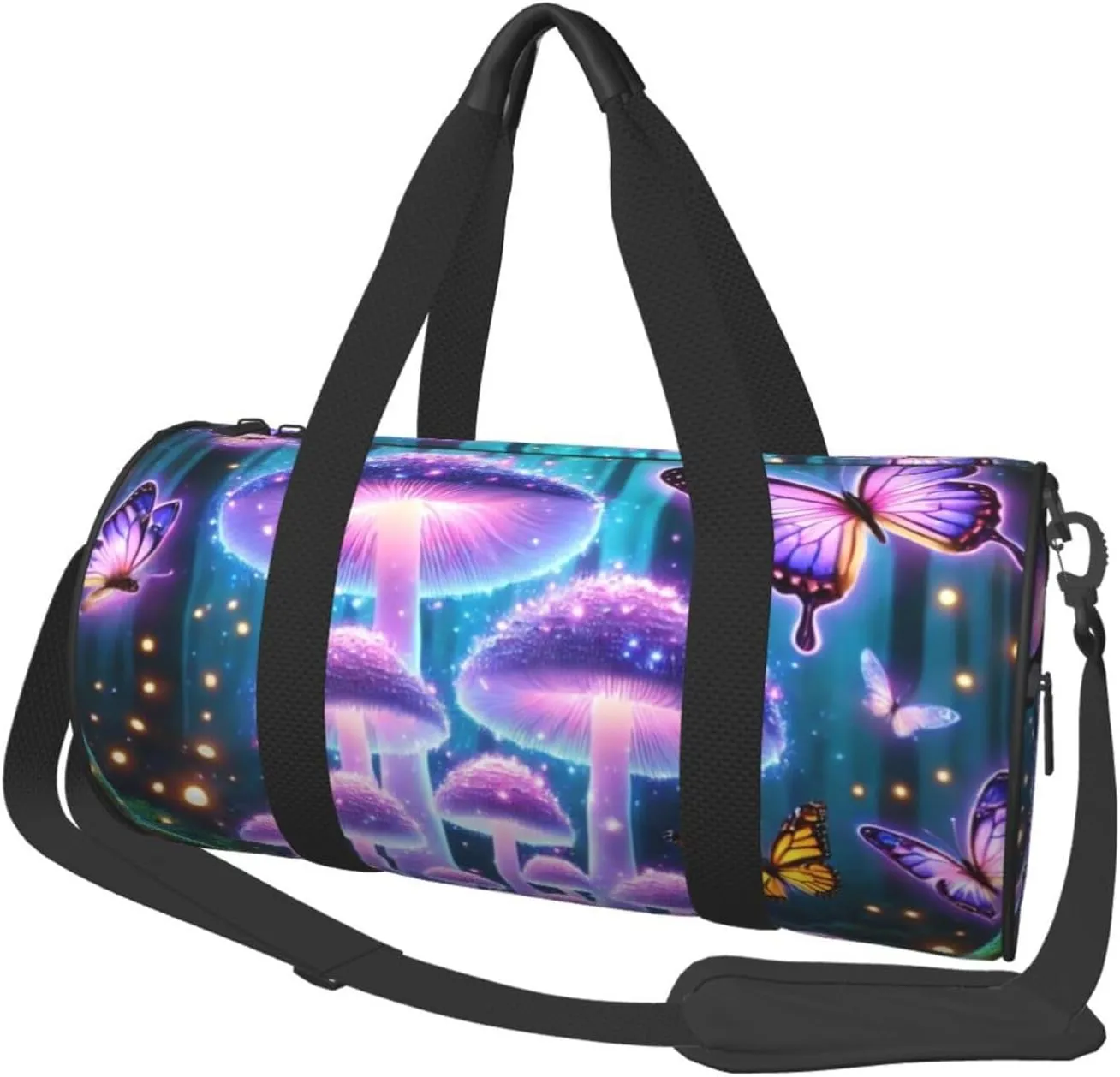 Sports Duffel Bag Magical-Mushrooms-Butterflies Foldable Travel Tote Bag Weekender Sleepover Carry On Bag