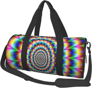 Sports Duffel Bag Rainbow-Spin-Psychedelic Foldable Travel Tote Bag Weekender Sleepover Carry On Bag