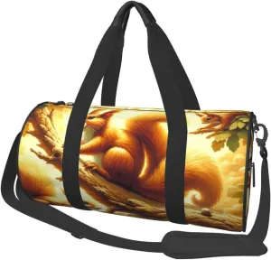 Sports Duffel Bag Squirrel-On-Tree Foldable Travel Tote Bag Weekender Sleepover Carry On Bag