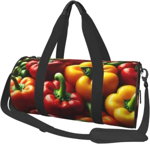 Sports Duffel Bag Vibrant-Bell-Peppers Foldable Travel Tote Bag Weekender Sleepover Carry On Bag