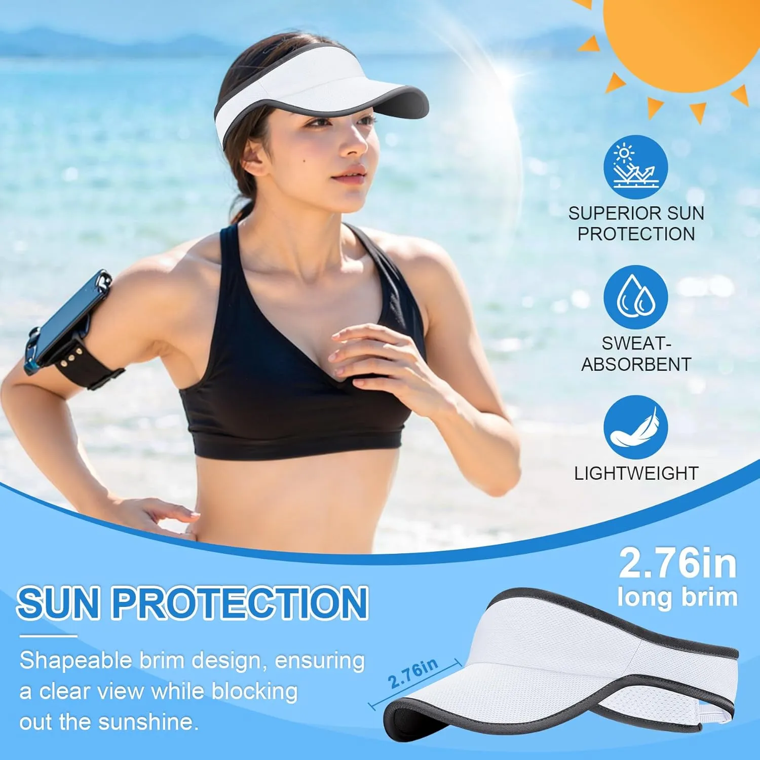 Sports Sun Visor for Men Women, Lightweight Soft Quick-Dry Visor Hat, Packable Tennis Golf Running Visor