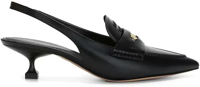 Spot seconds! Spring summer autumn small gold coin leather pointed thin heels after empty sandals female ol commuter shoes (Black, Adult, Women, 4, Numeric Range, US Footwear Size System, 9, Medium)