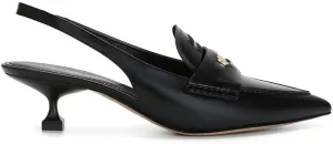 Spot seconds! Spring summer autumn small gold coin leather pointed thin heels after empty sandals female ol commuter shoes (Black, Adult, Women, 4, Numeric Range, US Footwear Size System, 9, Medium)